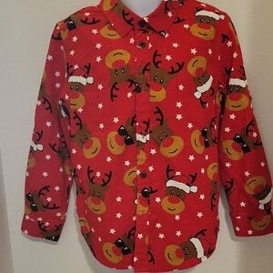 Kids Red Reindeer Button Down Shirt